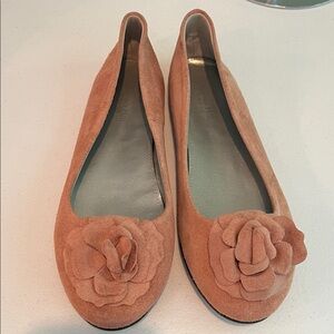 Garnet Hill Coral Suede Floral Loafers